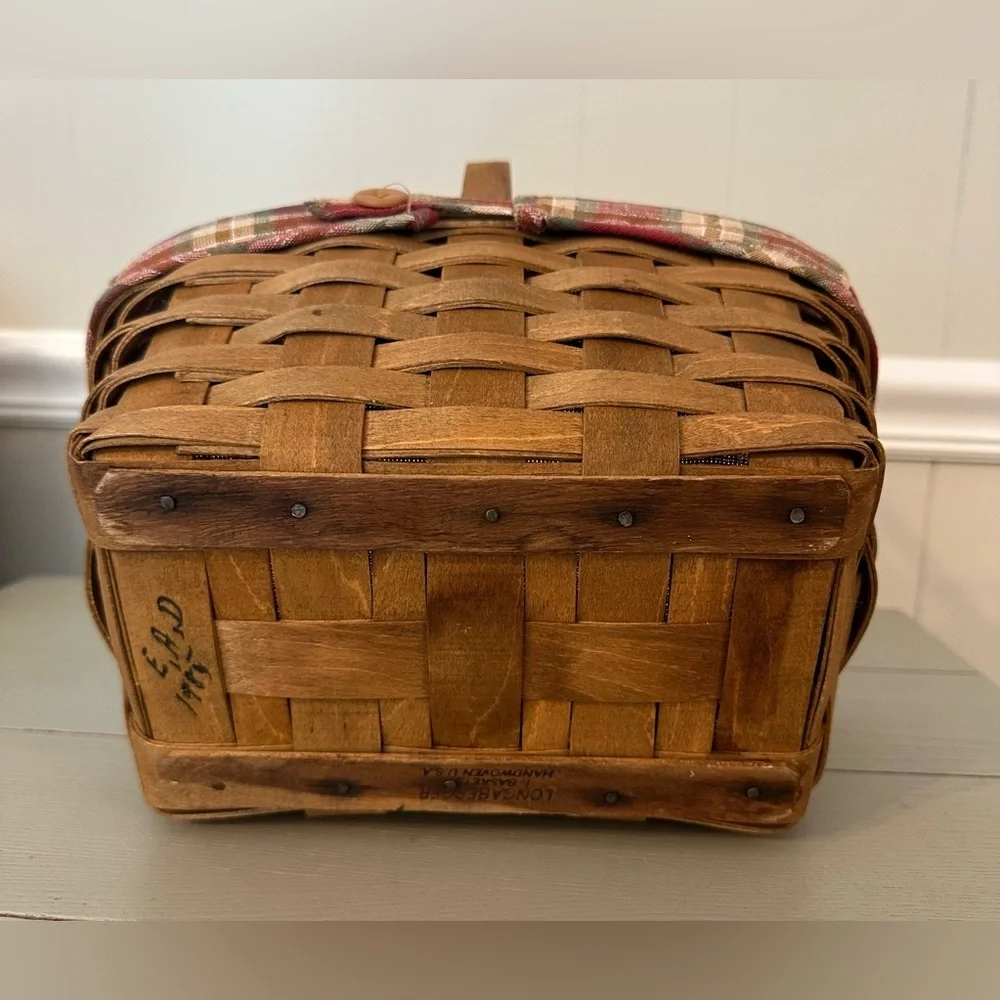 Longaberger Vintage Rectangle Spring Basket with Fabric and Plastic Liners 1985
